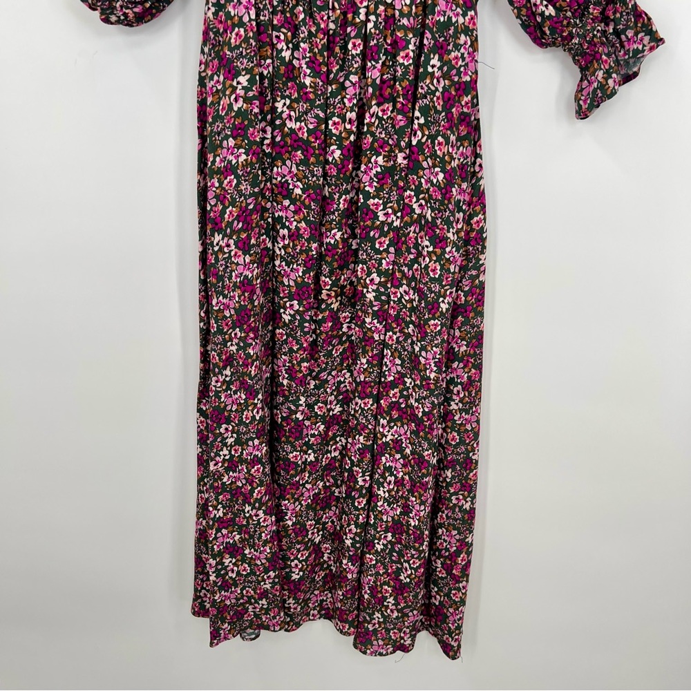 Lucy Paris Evelyn Floral Dress Green Floral Smocked Puff Sleeve M Cinched Waist - Picture 4 of 8
